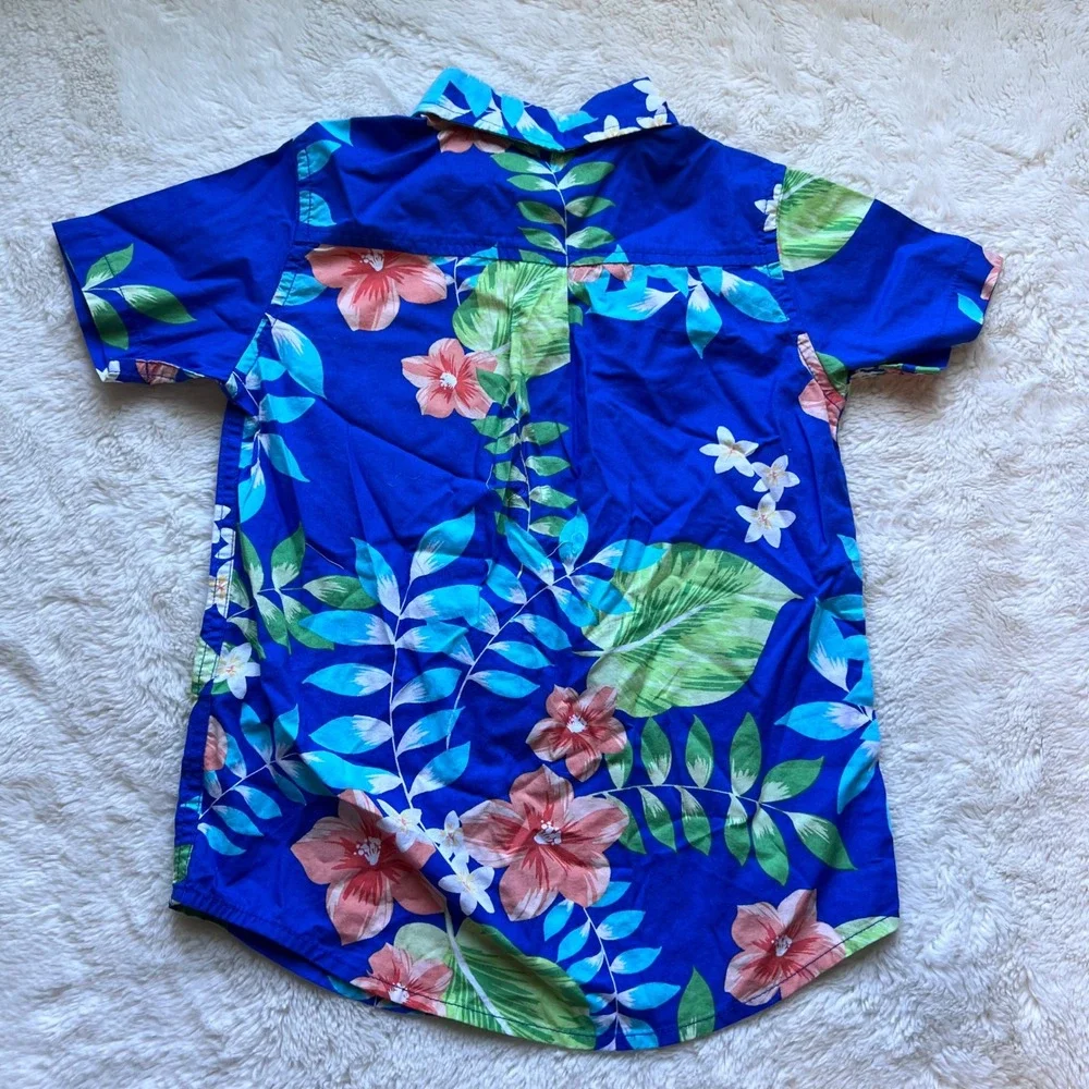 The Childrens Place‎ Boys Size 5T Blue Tropical Floral Cotton Button Down Shirt